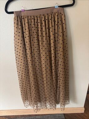 Polka Dot Tulle Midi Skirt - Beige/Black